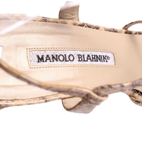 Manolo Blahnik Beige Python Strappy Slingback Heels/Sandals (Size: 8.5) - Picture 9 of 10